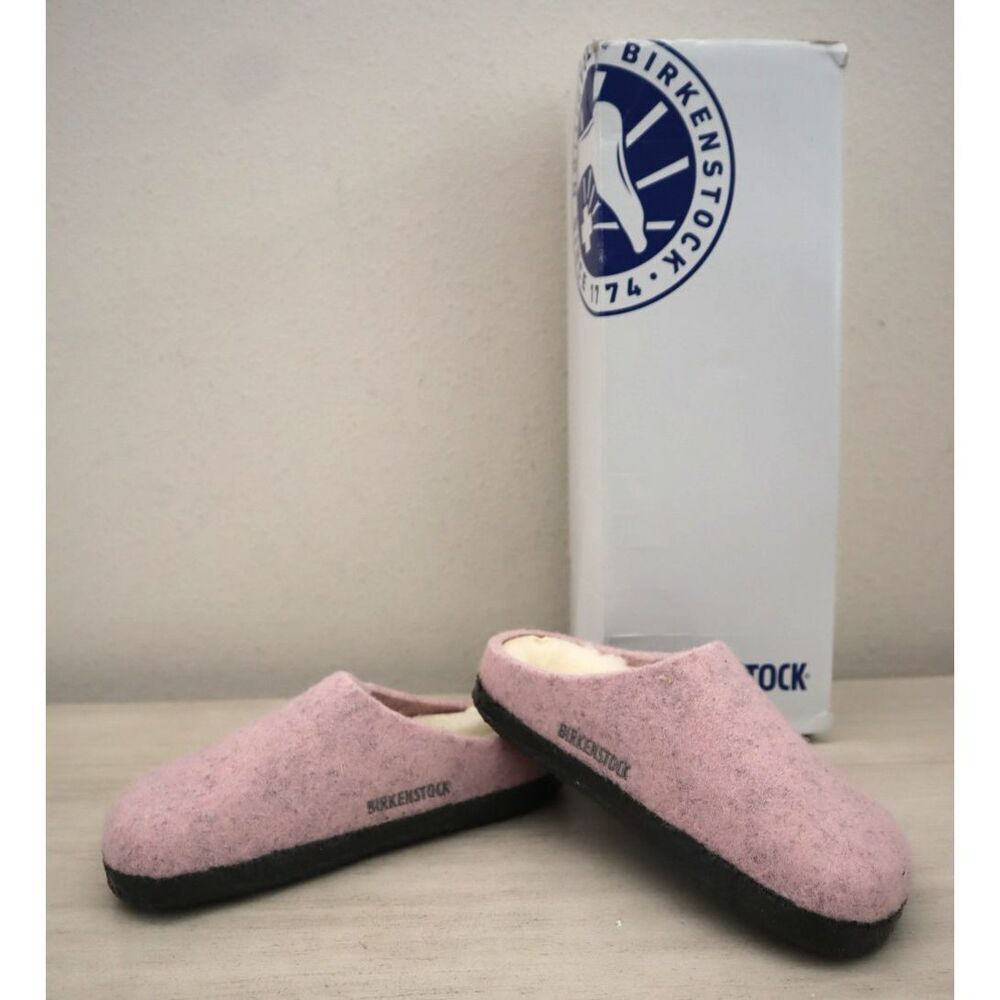 Birkenstock Kids Girls Sz 9 Soft Pink Zermatt Rivet Shearling/Wool Clog Slippers
